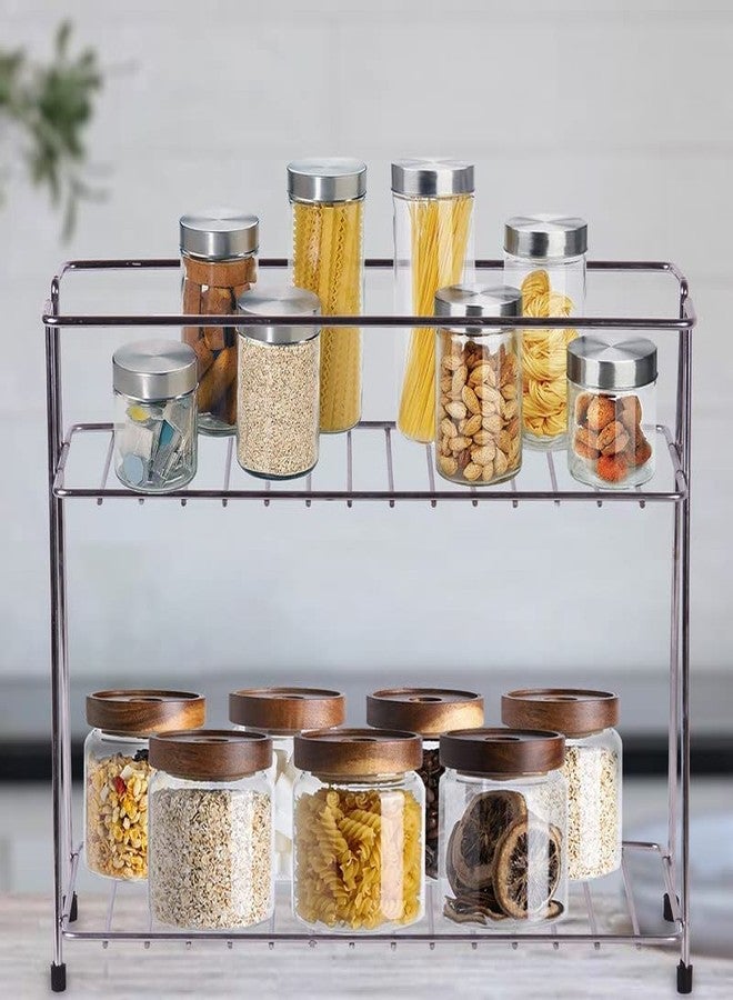 CR18 COLLECTION Big Size Stainless Steel 2 Layer Spice Rack | Modular Kitchen Storage Organizer | Multipurpose Shelf, Silver - Image 4
